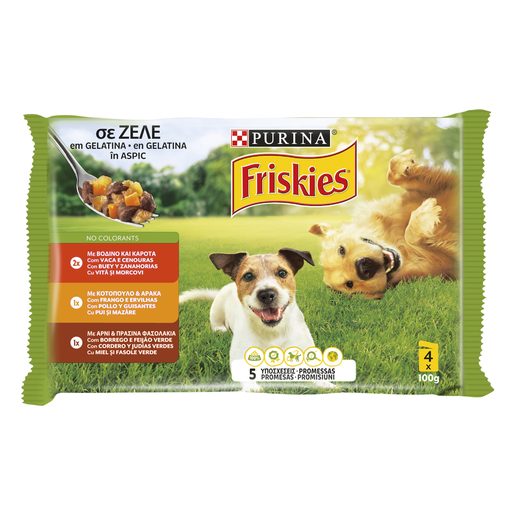 FRISKIES Alimento Húmido para Cão Adulto Vaca, Frango e Borrego 4x100 g