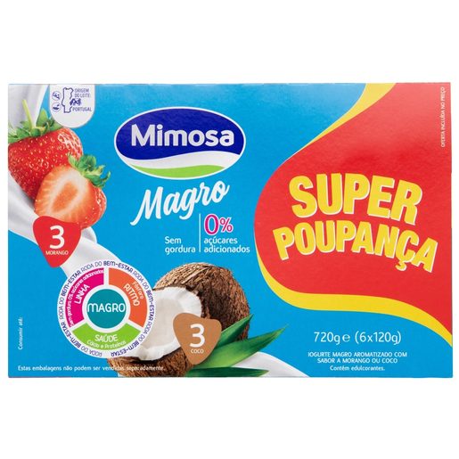 MIMOSA Iogurte Magro Sólido Morango Coco Super Poupança 6x120 g