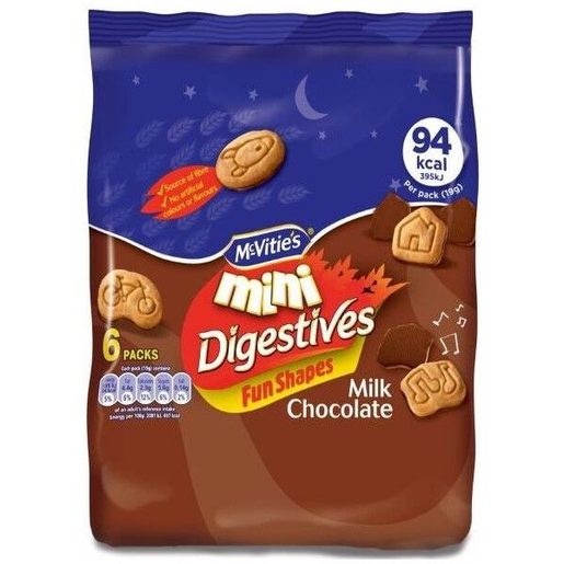 MCVITIE'S Bolachas Digestivas Mini de Chocolate de Leite Formas Divertidas 6x19 g